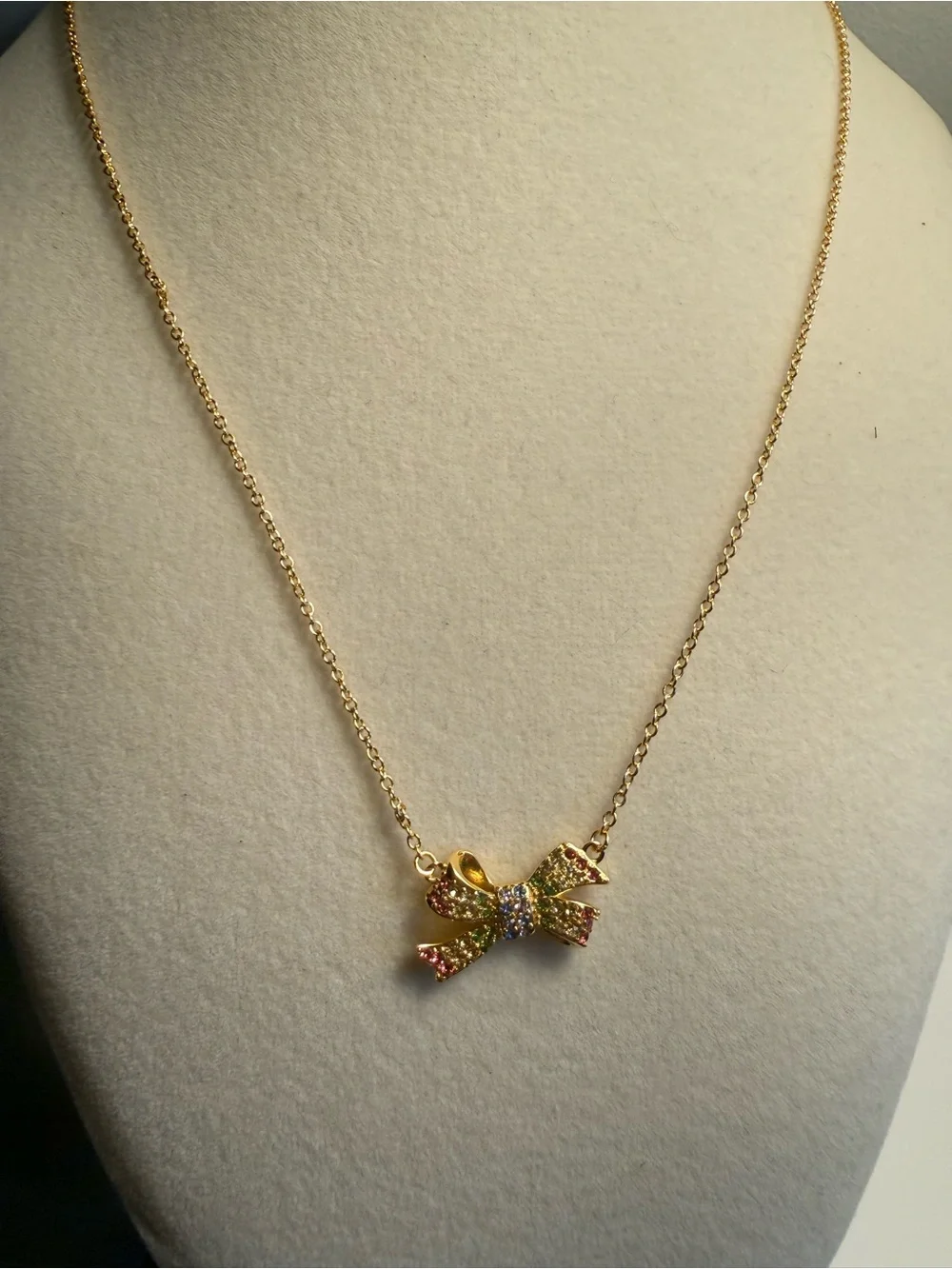 Coach Gold Bow Necklace with Multicolored Stones